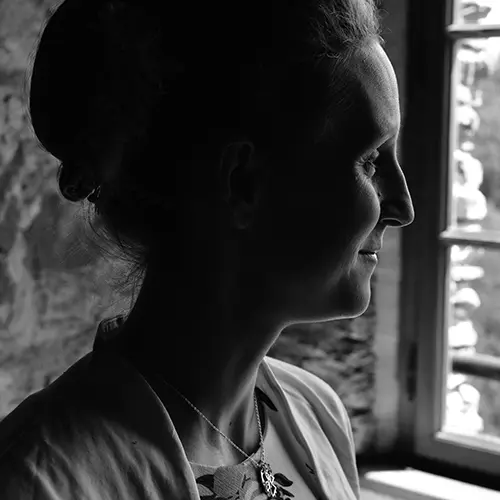 Black white wedding bride side portrait